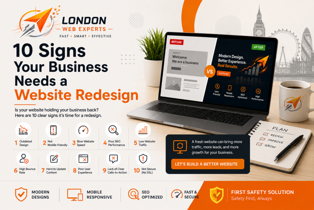 Business owner reviewing an outdated website before a redesign