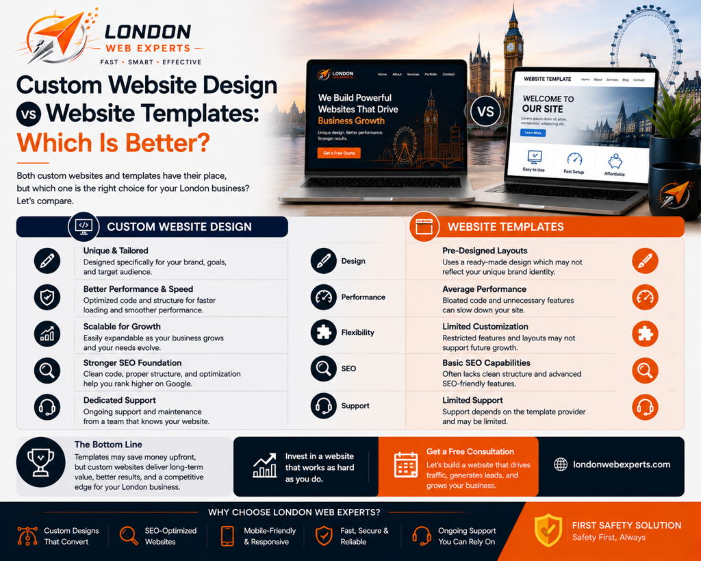 Website Templates compared with custom website design for business growth
